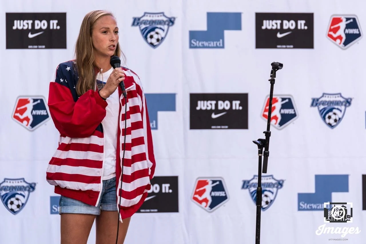 Boston Breakers Defender Julie&nbsp;King talks to the crowd about the Breakers and Women's&nbsp;Soccer.&nbsp;