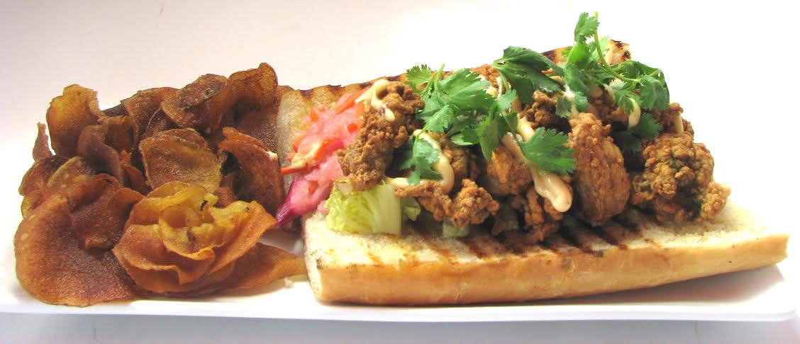 From Legal Test Kitchen&nbsp;(225 Northern Avenue, Boston)&nbsp;Fried Oyster Bahn Mi - pickled vegetables, chipotle aioli ($14.95)